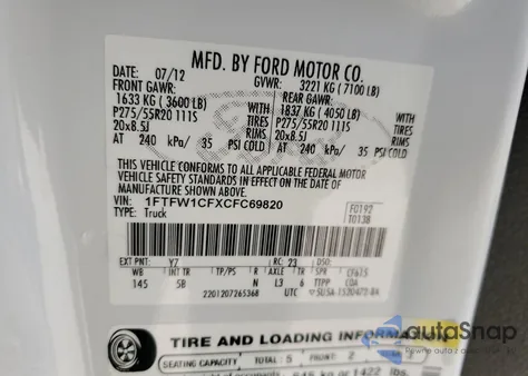 2012 Ford F150 Supercrew from USA, damaged, VIN 1FTFW1CFXCFC69820